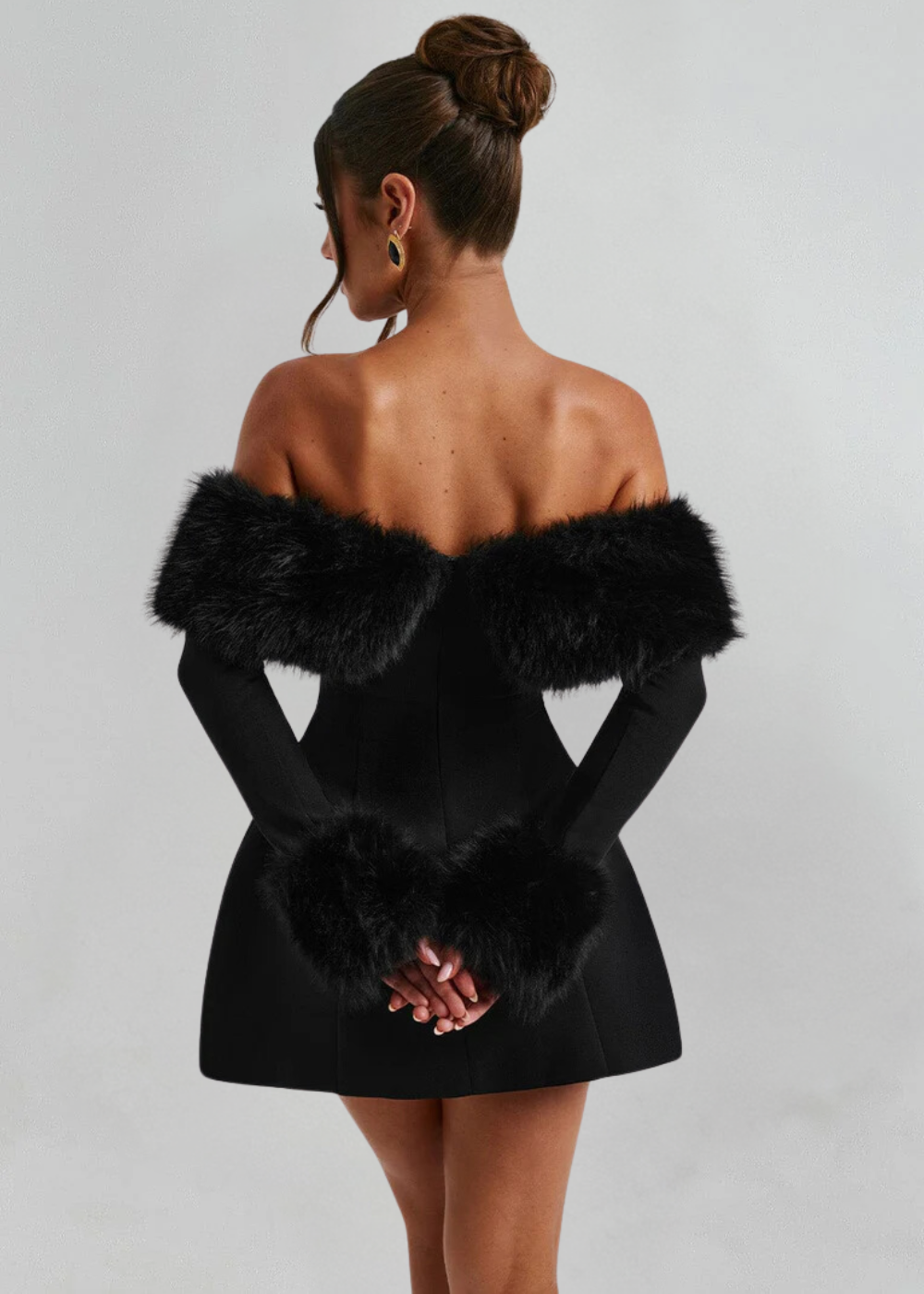 Selina | Off-Shoulder Mini Dress with Fur Sleeves