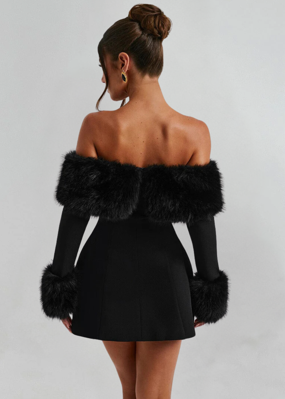 Selina | Off-Shoulder Mini Dress with Fur Sleeves