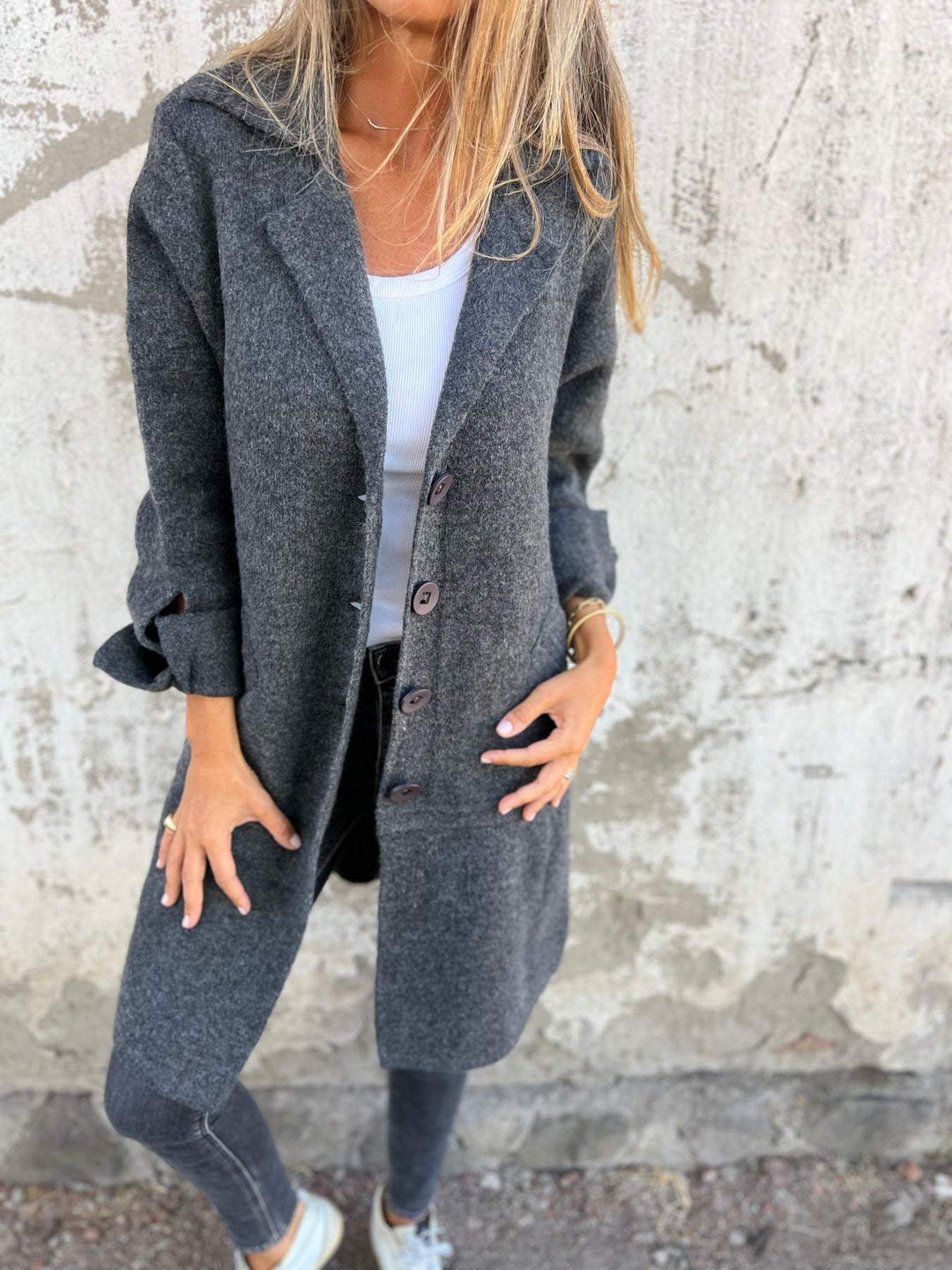 Laura | Casual Long Coat with Cuffs