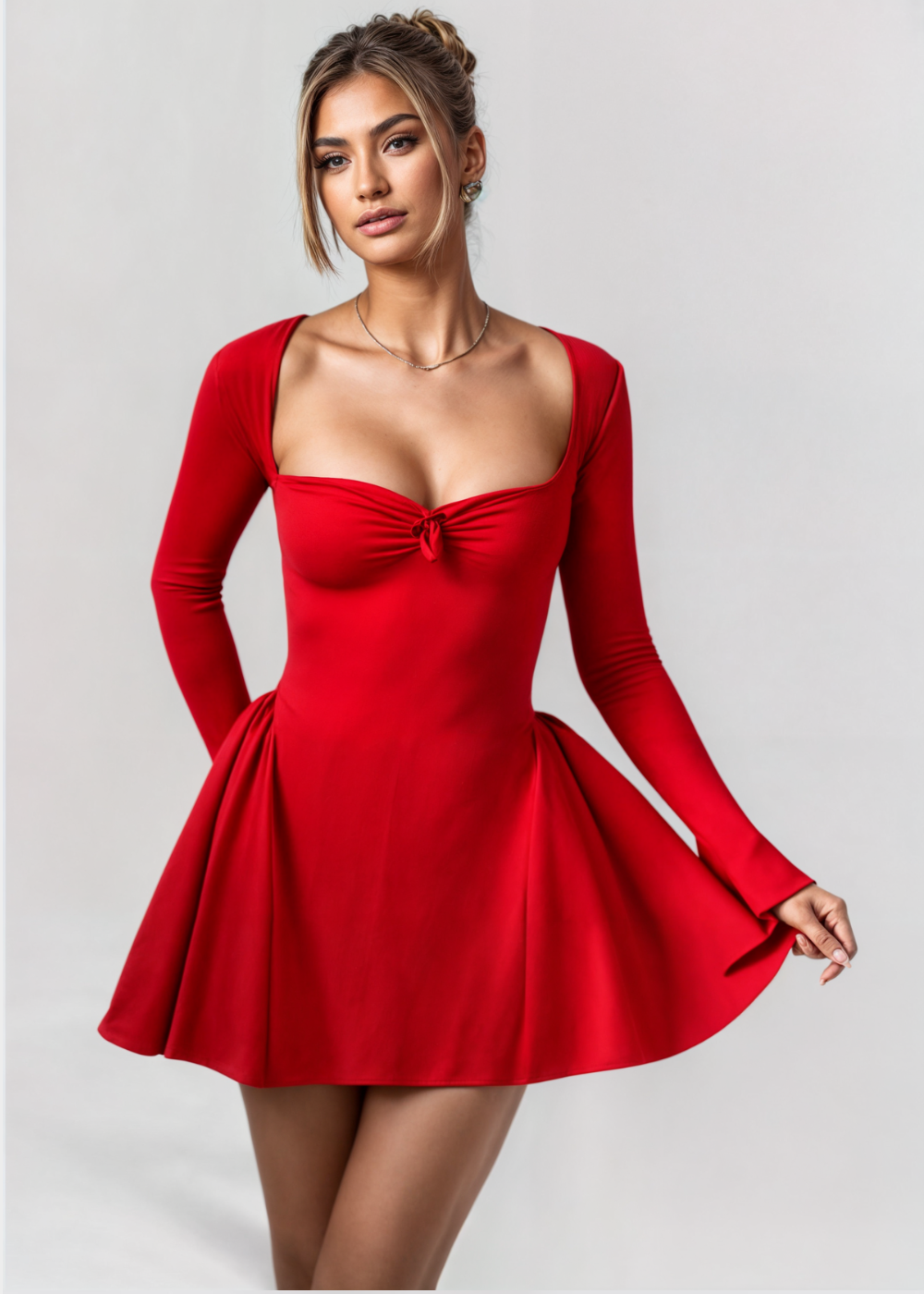 Clara | Pleated Mini Dress with Bow