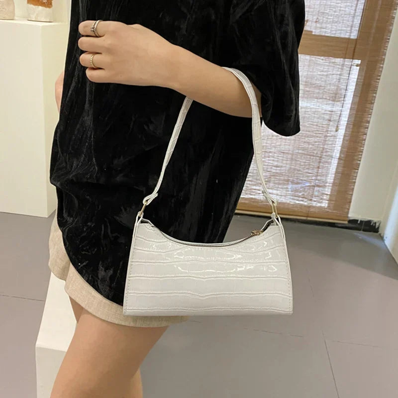 Pia | Shiny Shoulder Bag with Alligator Pattern