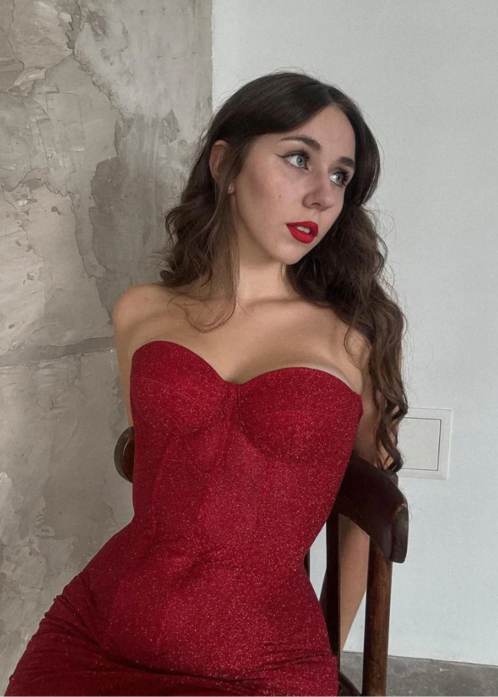 INEZ | Strapless Glittering Red Corset Mini Dress