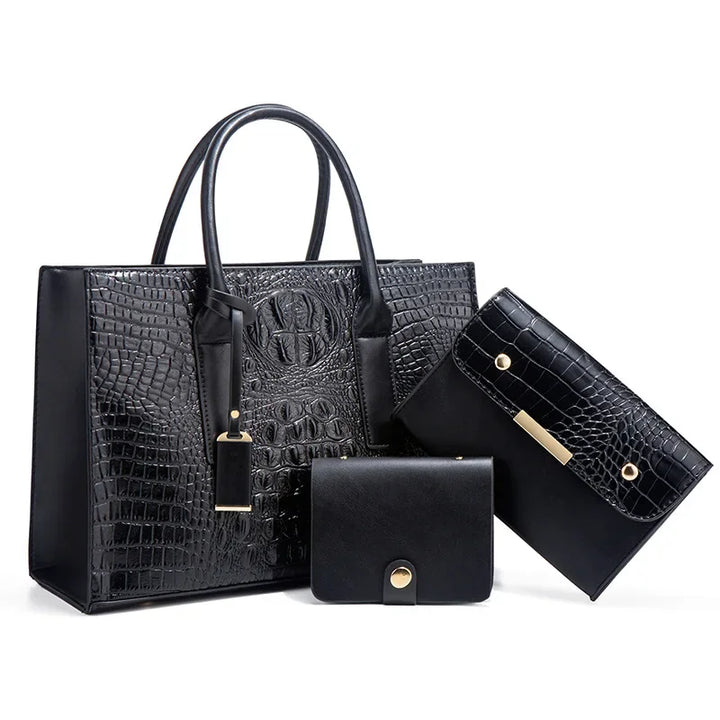 Sabrina | Elegant Crocodile-Print Handbag Set with Wallet and Clutch