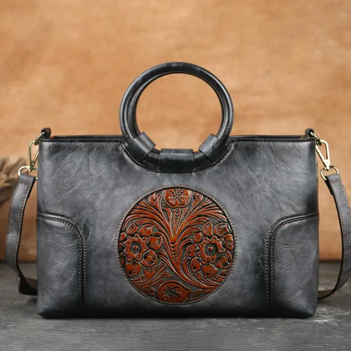 Melle - Leather Handbag with Vintage Embossed Pattern