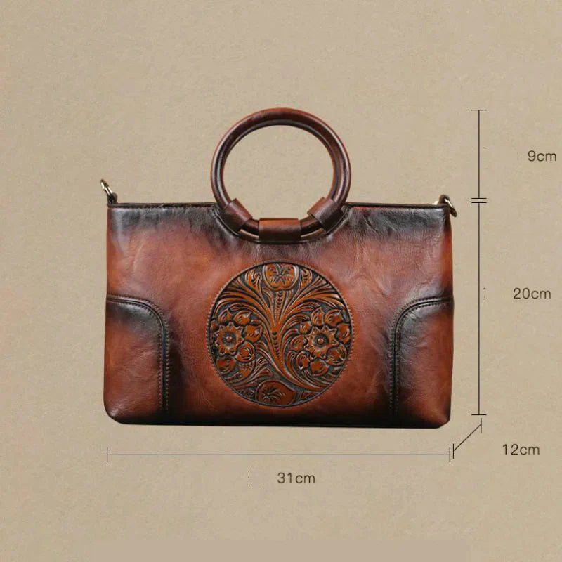 Melle - Leather Handbag with Vintage Embossed Pattern