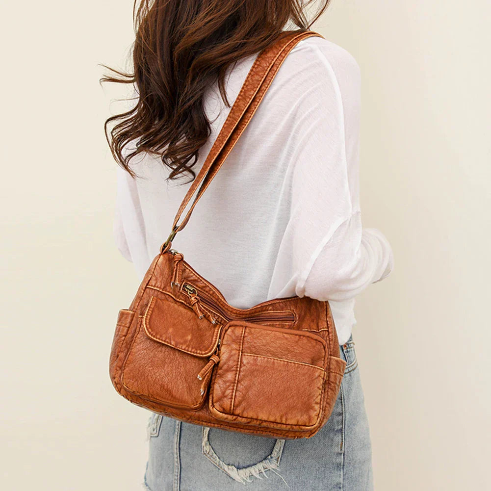 Lyka | Vintage Leather Shoulder Bag with Multiple Pockets