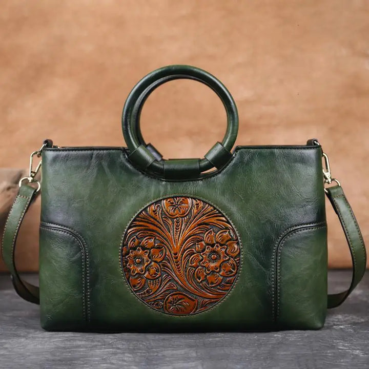 Melle - Leather Handbag with Vintage Embossed Pattern