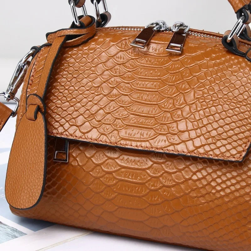 Lira | Elegant Leather Handbag with Crocodile Print