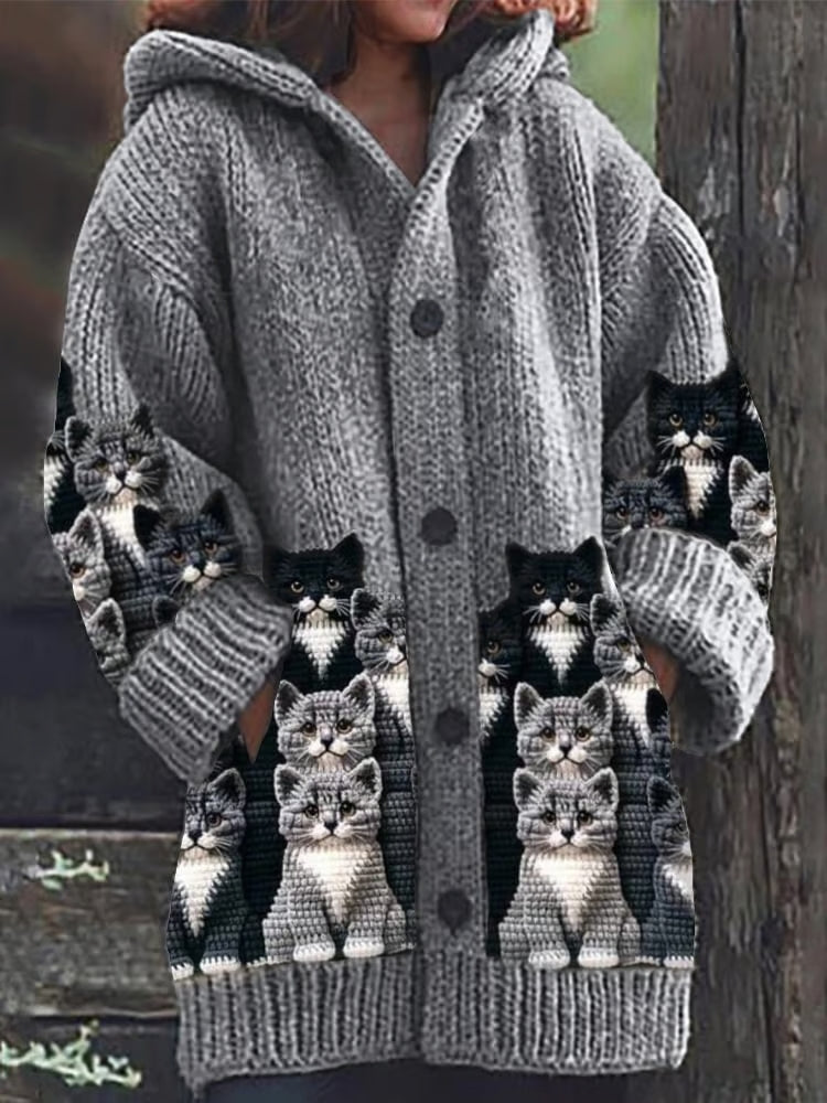 Elsie™ - Women's Cardigan with Cat Print